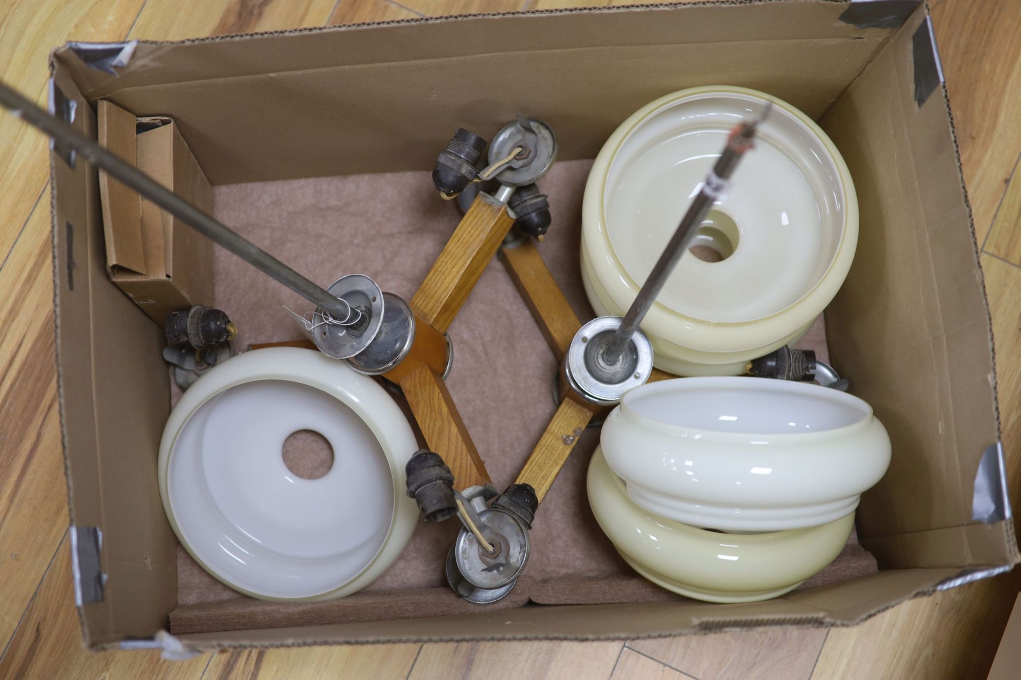 A pair of 1930's chrome yellow glass ceiling lights